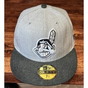 Cleveland Indians New Era 59FIFTY White Logo Gray Baseball Cap 7 3/8 FITTED